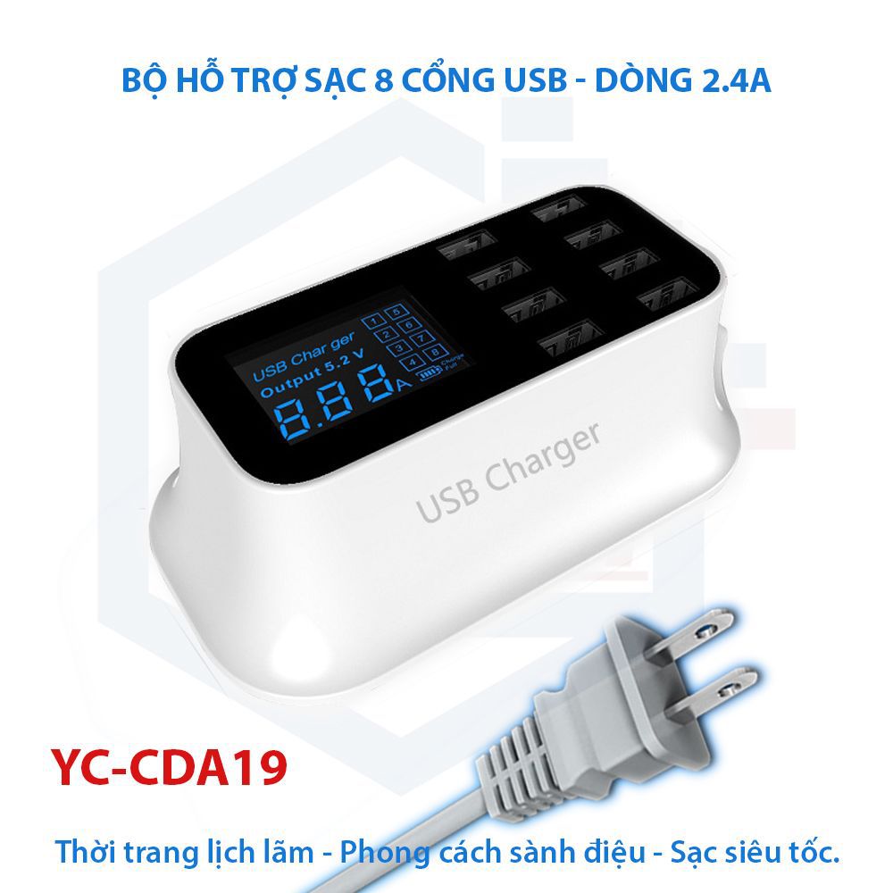 Sạc USB 8 cổng màn hình LED YC-CDA19