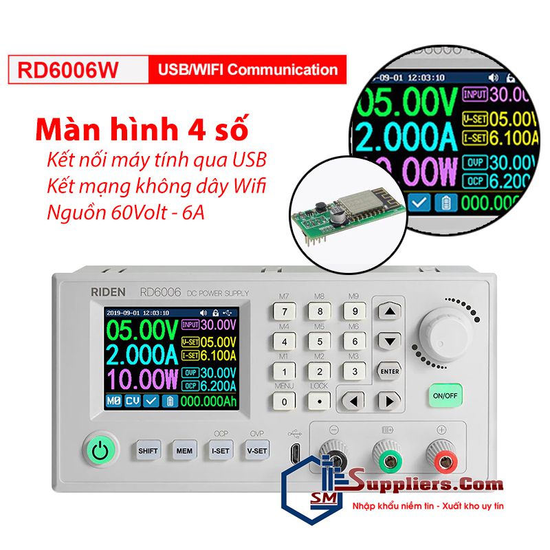 Bộ đồng hồ cấp nguồn kỹ thuật số cao cấp Riden RD6006W kết nối Wifi